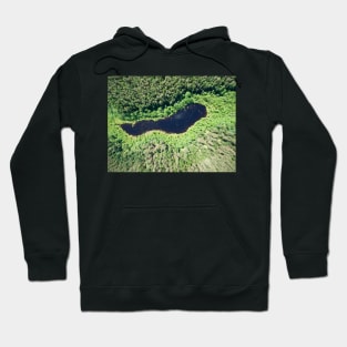 Bird's eye view of a small lake in the midst of forests Hoodie